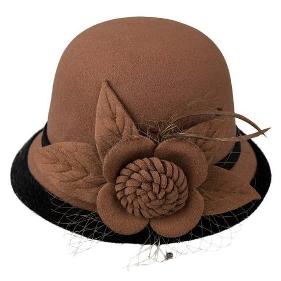 Mikilon Women's Elegant Wintage Hats Fashion Ornamental Tulle Flowers Hats Patchwork Color Warm Round Top Hats