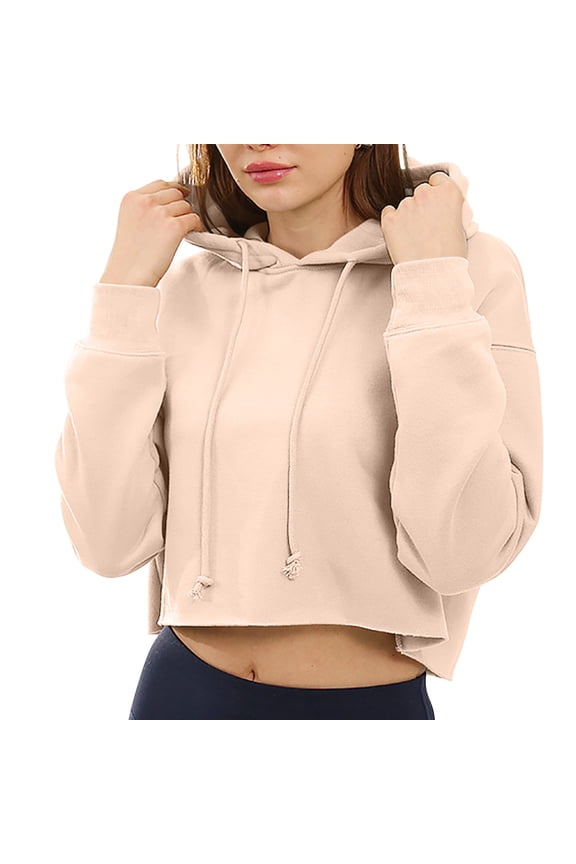 Mikilon Women's Fashion Cropped Hoodies Solid Color Base Shirt Solid Color Casual Shirts