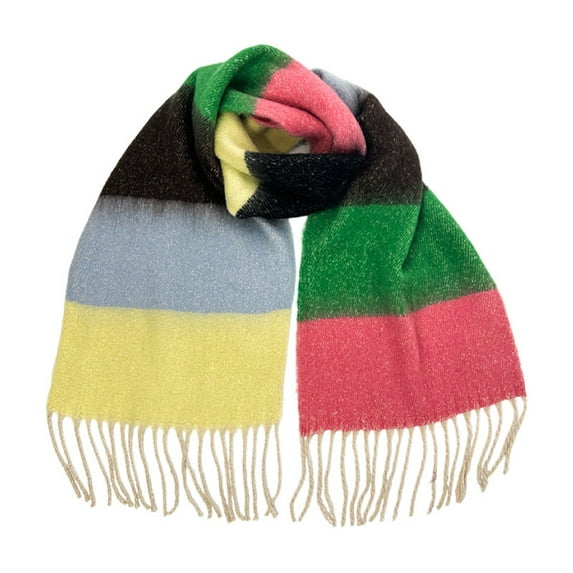 Mikilon Women's Fashionable Tassel Plaid Retro Warm Scarf Patchwork Color Winter Warm Scarf Outdoor Versatile Shawl Scarf