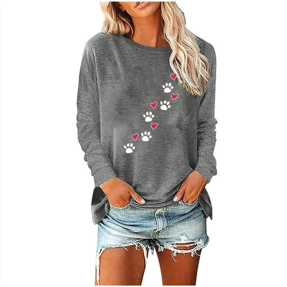 Mikilon Women's Printed Pullover Sweatshirts Round Neck Long Sleeve Casual Blouses