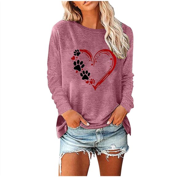 Mikilon Women's Printed Pullover Sweatshirts Round Neck Long Sleeve Casual Blouses