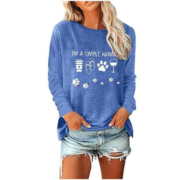 Mikilon Women's Printed Pullover Sweatshirts Round Neck Long Sleeve Casual Blouses