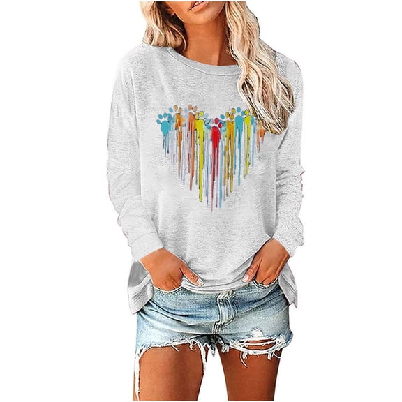 Mikilon Women's Printed Pullover Sweatshirts Round Neck Long Sleeve Casual Blouses