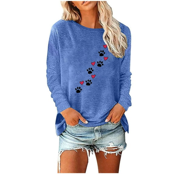 Mikilon Women's Printed Pullover Sweatshirts Round Neck Long Sleeve Casual Blouses