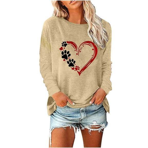 Mikilon Women's Printed Pullover Sweatshirts Round Neck Long Sleeve Casual Blouses