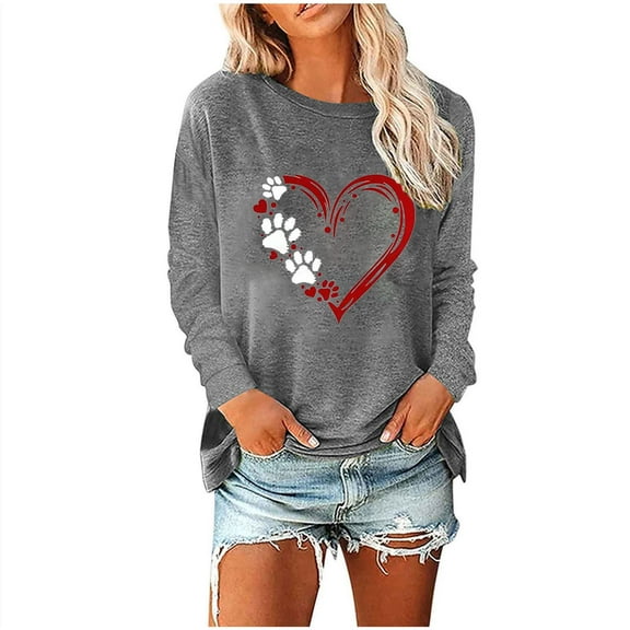 Mikilon Women's Printed Pullover Sweatshirts Round Neck Long Sleeve Casual Blouses