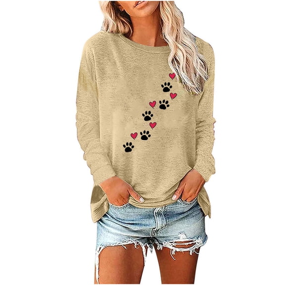 Mikilon Women's Printed Pullover Sweatshirts Round Neck Long Sleeve Casual Blouses