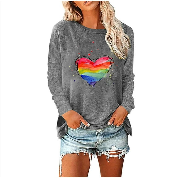 Mikilon Women's Printed Pullover Sweatshirts Round Neck Long Sleeve Casual Blouses