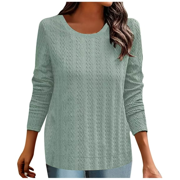 Mikilon Women's Round Neck Long Sleeve Blouses Casual Solid Color Shirts