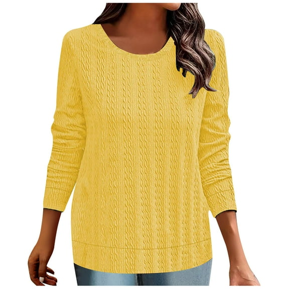 Mikilon Women's Round Neck Long Sleeve Blouses Casual Solid Color Shirts