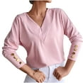thumbnail image 1 of Mikilon Women's Solid Color V-neck Shirts Fashionable Loose Undershirts Casual Long Sleeve Tops, 1 of 9