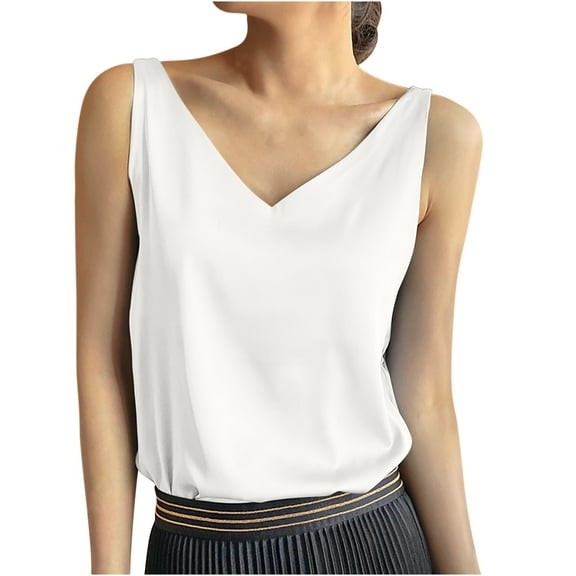 Mikilon Women's Spring & Summer Vest Solid Color V-Neck Sleeveless Casual Tops Comfortable Tank Tops