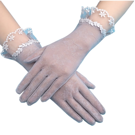 Fesfesfes Women's Sunscreen Lace Gloves Mid length Elastic Breathable Ice Silk Gloves Fashion Comfortable Party Gloves