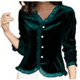thumbnail image 1 of Mikilon Women's V-Neck Pullover Shirts Golden Velvet Warm Undershirts Button Down Long Sleeve Tops, 1 of 4