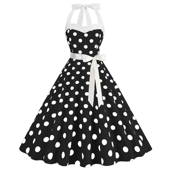 Mikilon Women's Vintage 1950s Cocktail Party Dress, Retro Pinup Wedding Guest Halter Swing Dress