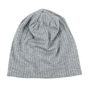 Mikilon Womens Winter Knitted Hats Solid Color Stripe Fashion Pile Hat Comfortable Ears-Protection Hats