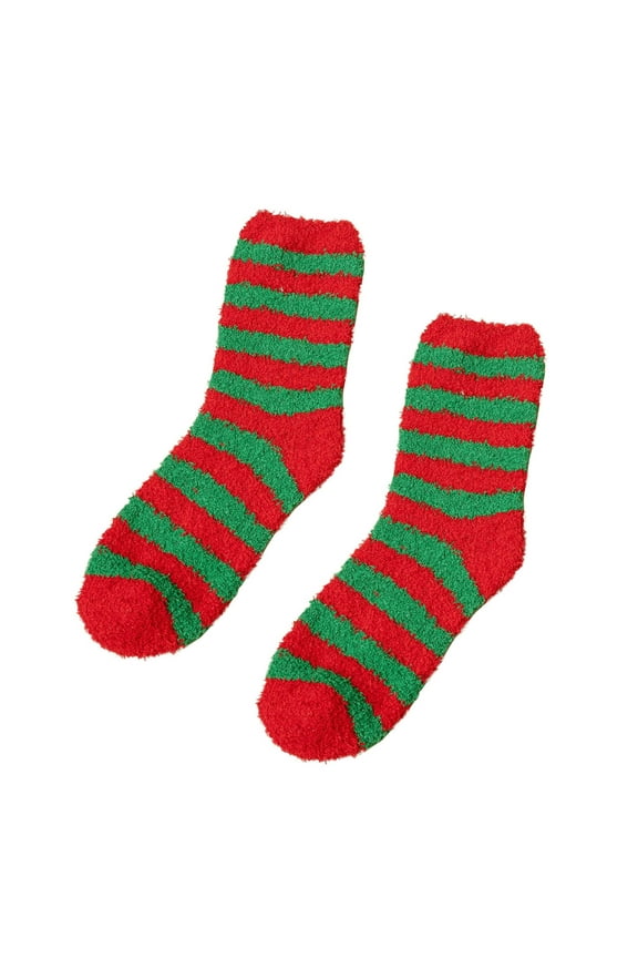 Mikilon Women's Xmas Patchwork Color Warm Socks Thicken Warm Sleeping Socks Winter Flannel Socks Can Be as Gift Bags
