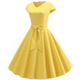 thumbnail image 1 of Mikilon Womens Dress on Sale Women Vintage Short Sleeve Swing 50s Housewife Casual Evening Party Prom Dress Party Dress for Woman Yellow S, 1 of 9