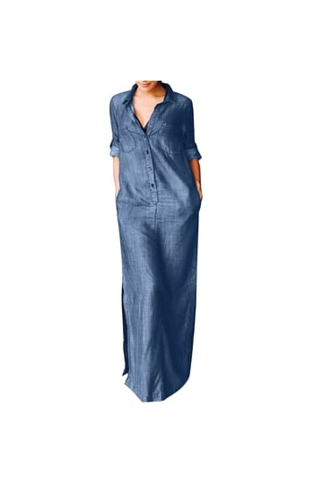Long Denim Dress With Long Sleeves