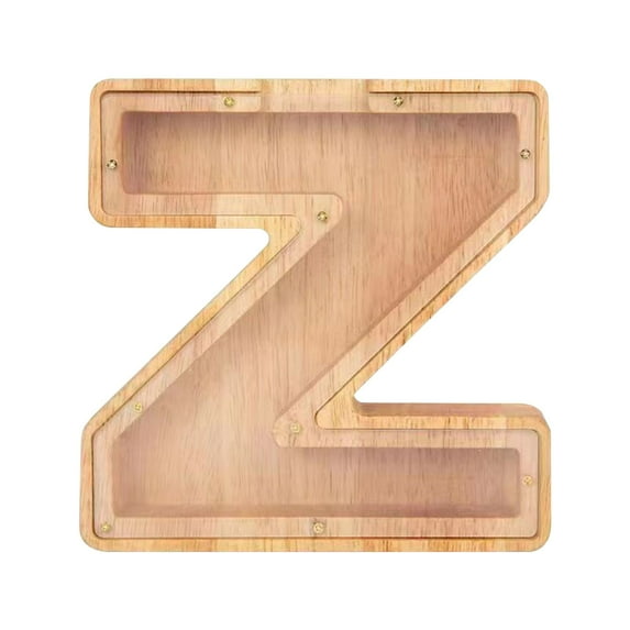 Mikilon Wooden Letter Bank, 26 Letters Wooden Letter Alphabet Money Bank for Boys Girls, Transparent Saving Coin Bank for Toddlers Kids Adults Birthday Christmas Gift and Home Decor