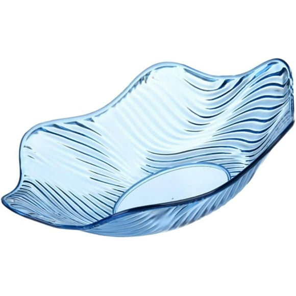 Mikinona Blue Plastic Crystal Fruit Plate with Design Wave Edge Snack Nut Dish and Candy Holder Salad Bowl for Home Use