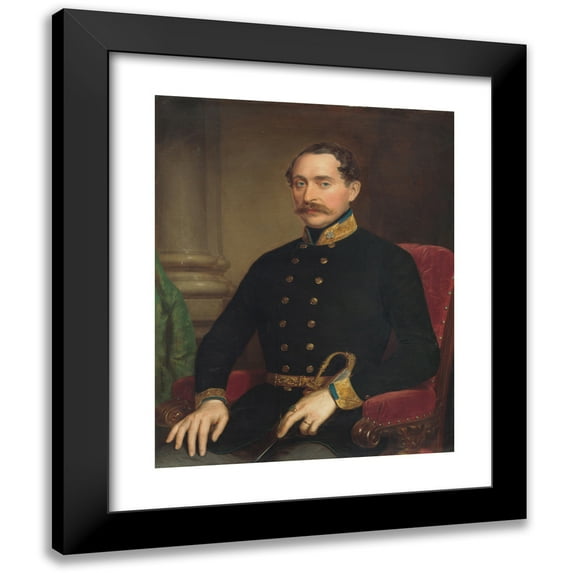 Miklós Barabás 12x14 Black Modern Framed Museum Art Print Titled - Portrait of an Officer Miklos Barabas (1854)
