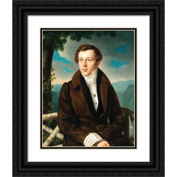 Miklós Barabás 20x24 Black Ornate Framed Double Matted Museum Art Print Titled: Portrait of a Gentleman in Front of a Landscape Background
