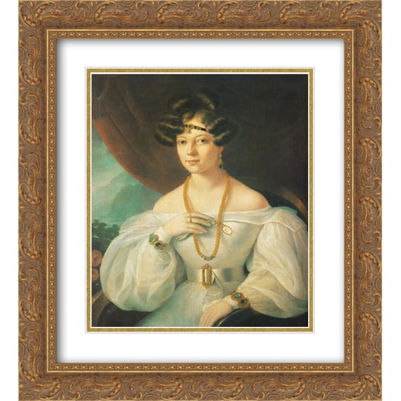 Miklos Barabas 2x Matted 20x24 Gold Ornate Framed Art Print 'Portrait of a Woman'
