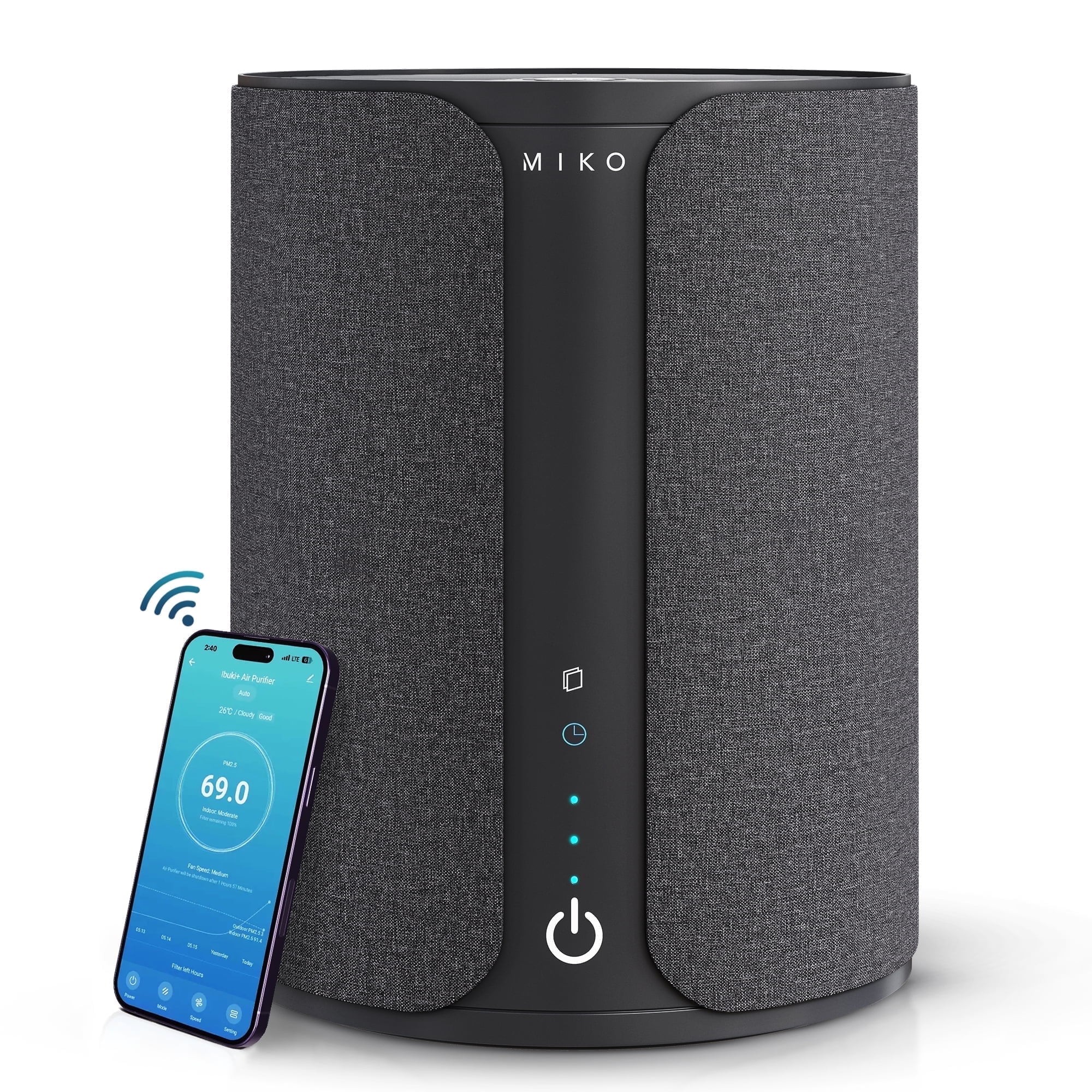Miko Ibuki 2.0 Air Purifier for Home with App Control, H13 HEPA Filter, Ionizer, Aromatherapy, 5 Fan Speeds, Touch Panel & Timer – Covers Up to 1500 Sq Ft