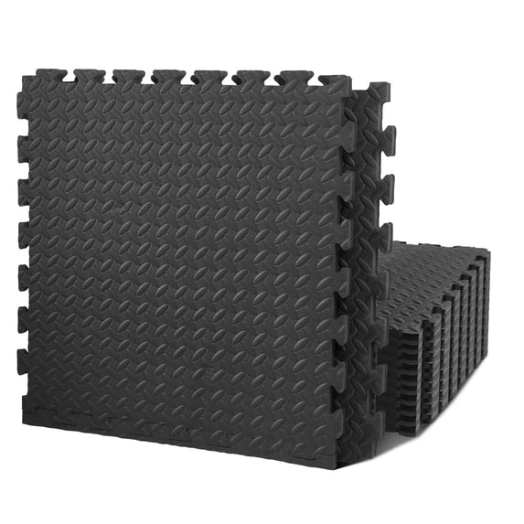 Mikolo 1 Inch Thick 48 Sq Ft High Density EVA Foam Exercise Gym Mats 12pcs - Interlocking Puzzle Floor Tiles For Home Gym Heavy Workout Equipment Flooring