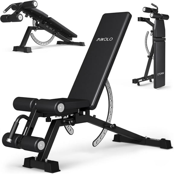Mikolo 1200LB Weight , Adjustable Workout with Detachable Leg Support, Vertical Storage Space-Saving Exercise for Home Gym, Incline Flat Decline Sit Up for Full Body Fitness