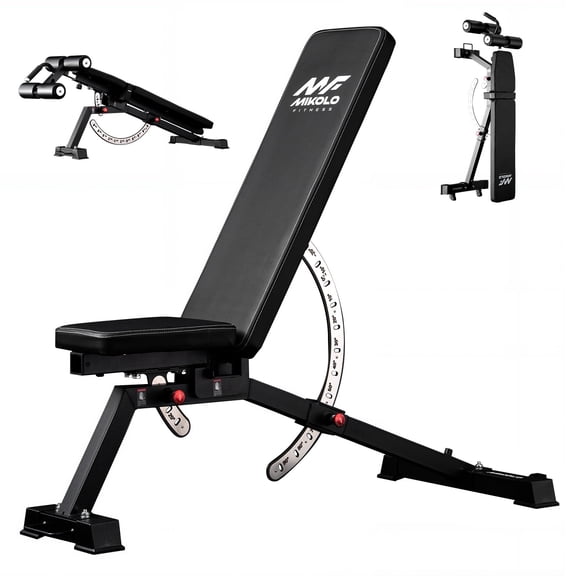 Mikolo 15-Position FID Adjustable Weight Bench, Adjustable Workout Bench with 1200LBS Weight Capacity, Vertical Storage Space-Saving Exercise Bench with Detachable Leg Support for Home Gym