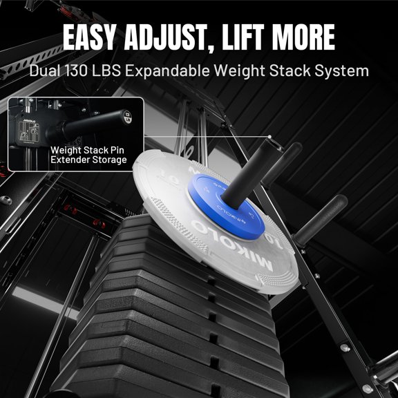 Mikolo 260 LBS Weigth Stack with 18 PCS Aluminum Pulley, Dual 117 LBS Weigth Stack with 13LBS Weight Stack Pin Extender, M11 Smith Machine Premium Upgrade Kit