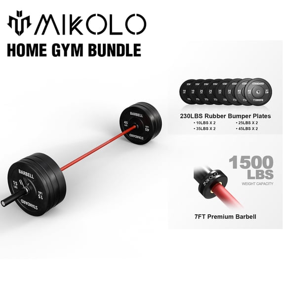 Mikolo 7ft Olympic Barbell, Barbell for Weightlifting and Powerlifting 45lb, Olympic Bar for 1500lbs Capacity, Weight Bar Fit 2” Standard Weights