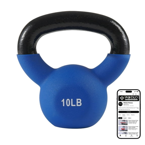 Mikolo Cast Iron Kettlebell Vinyl Coated Strength Training Kettlebells for Exercises, Fitness, Full Body Workout Equipment,Wide Grip Handle & Flat Bottom Ergonomic kettlebell sets for Home Gym 10 LB