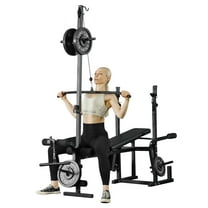Mikolo Adjustable Weight Bench 800lbs 6 in 1 with Lat Pull Down, Leg Extension and Leg Curl, Chest Fly and Preacher Curl Workout Bench Multi-Function Strength Training Bench Press Exercise Equipment