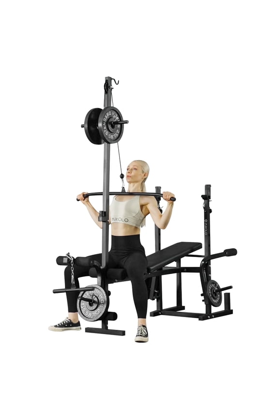 Adjustable Weight Bench 800lbs 6 in 1 with Lat Pull Down, Leg Extension and Leg Curl, Chest Fly and Preacher Curl Workout Bench Multi-Function Strength Training Bench Press Exercise Equipment