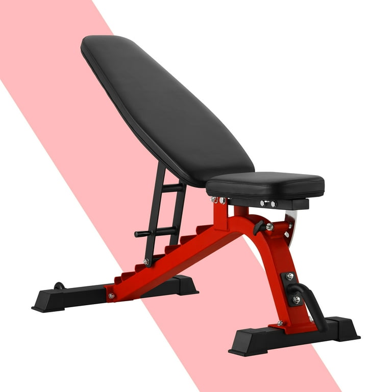 Mikolo Adjustable Weight Bench 9 3 Position Heavy Duty Fitness Bench Wheels for Home Gym Workout Red