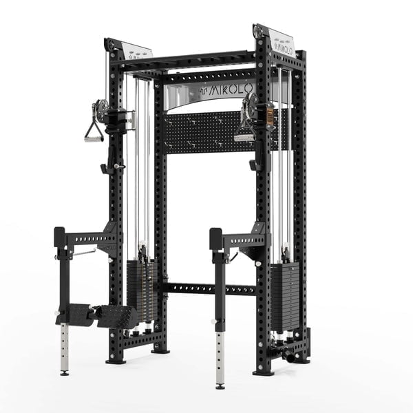 Mikolo Anubis-2.0 Smith Machine with Weight Stack, 3“×3” All-in-One Power Cage with LAT Pulldown & Cable Crossover, 3200LBS Multi-Function Trainer with Aluminum Pulley System for Fitness Home Gym