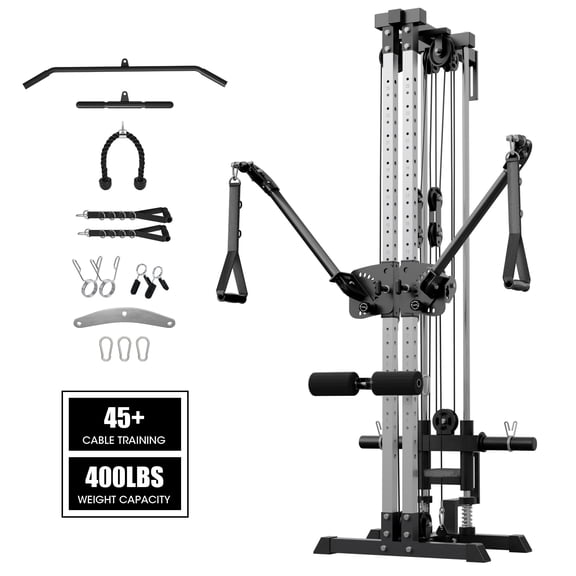 Mikolo Cable Crossover Machine 2-in-1 Wall Mounted Pulley Tower with 26-Position Dual Pulley System, Lat Pulldown & Functional Trainer for Home Gym