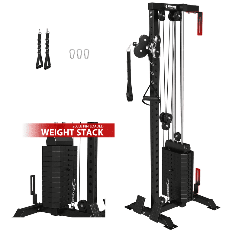 Mikolo Wall Mount Cable Machine Tower with 200LBS Weight Stack 27 Positions Adjustable Dual Pulleys Cable Crossover Machine For Home Gym