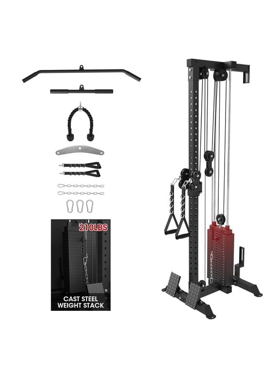 Cable Crossover Machine, Lat Pull Down Machine with 210LBS Weight Stack, Wall Mounted Pulley Tower with 33 Positions Dual Pulley System, Lat Pulldown Cable Training Home Gym Fitness Equipment