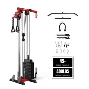 Mikolo Wall Mounted Cable Crossover Machine, 118LBS Weight Stack Lat Pulldown Machine, Dual Pulley System with 19 Adjustable Positions, Home Gym Pulley Tower for Full Body Strength Training