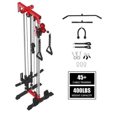 Mikolo Cable Crossover Machine, Lat Pull Down Machine, Wall Mounted Pulley Tower functional trainer with Adjustable 26 Positions Dual Pulley System, Lat Pulldown Cable Training for Home Gym Fitness