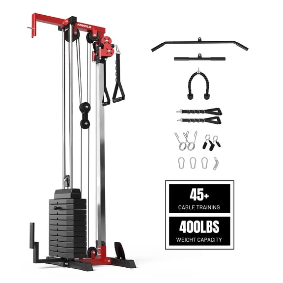 Mikolo Cable Crossover Machine, Lat Pull Down Machine, Wall Mounted Pulley Tower functional trainer with Adjustable Positions Dual Pulley System, Lat Pulldown Cable Training with 118lb Weight Stacks