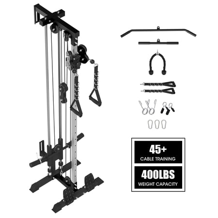 Mikolo Cable Crossover Machine, Lat Pull Down Machine, Wall Mounted Pulley Tower functional trainer with Adjustable 26 Positions Dual Pulley System, Lat Pulldown Cable Training for Home Gym Fitness
