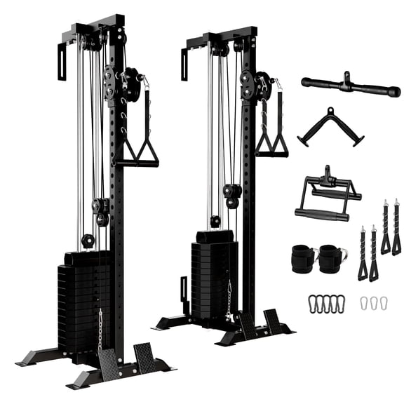 Mikolo Functional Trainer Home Gym, Dual Wall Mounted Cable Pulley Machine with 200LBS Weight Stack,Lat Pull and Low Row Station,27 height options,Full Body Workout at Home