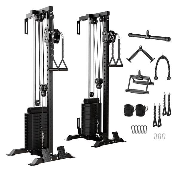 Mikolo Functional Trainer Home Gym, Dual Wall Mounted Cable Pulley Machine with 200LBS Weight Stack,Lat Pull and Low Row Station,27 height options,Full Body Workout at Home