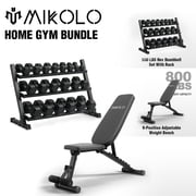 Mikolo Chest Press Attachment, Rubber Hex Dumbbell Set with Racks and FID Weighted Bench, Options in 550lbs