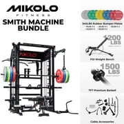 Mikolo Smith Machine Home Gym, All-in-One Power Rack with Smith Cage and Functional Trainer, Squat Rack with 21 Dual Pulley Cable System and Extended Forward Reach, Vertical Leg Press